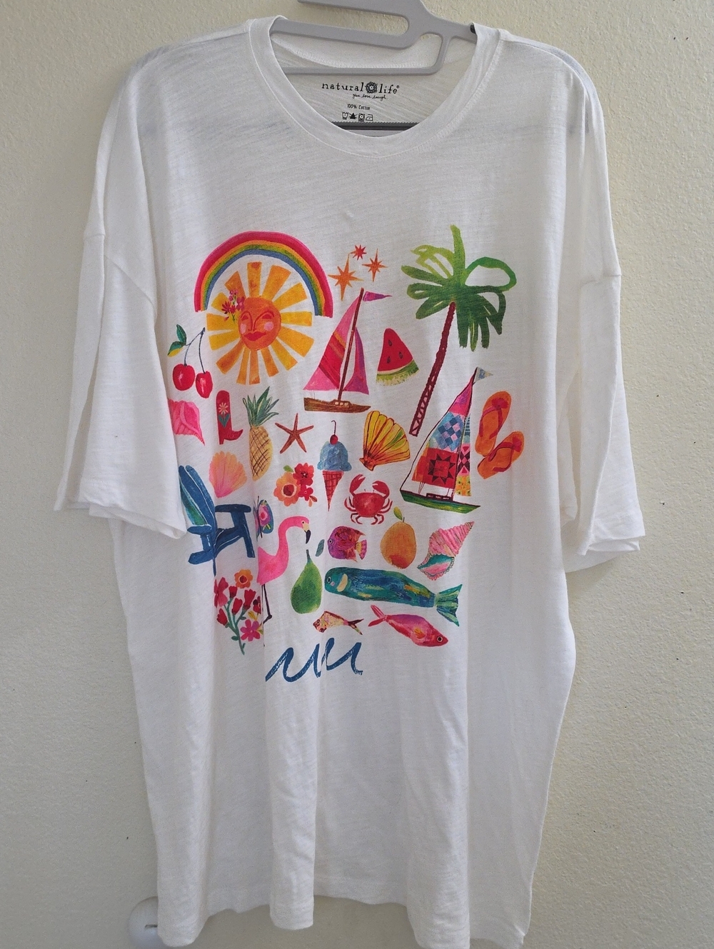 NATURAL LIFE Oversized Artsy  Cotton Bright Tee, Medium